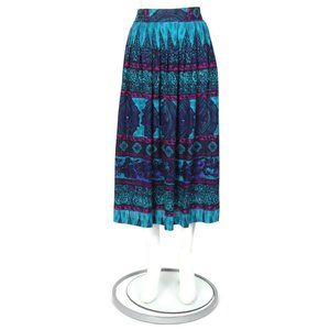 Vintage 1990's Turquoise Magenta Ornamental Paisley Pleated Skirt sz M /350